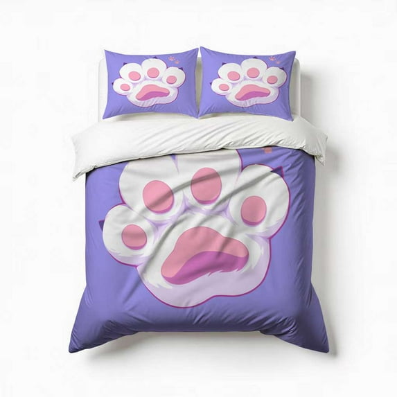 Cute Cat Paw Bedding Set 3 Pcs Soft Microfiber Quilt Cover For Bedroom Decor, Comforter Cover With 2 Pillowcase