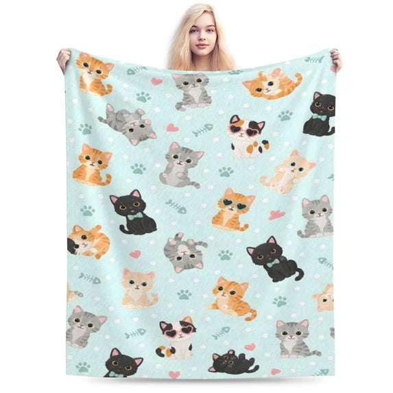 Cute Cat Paw Fish Bone Blanket Gift Throw Blanket Cozy Soft Home Decor Gift for Cat Lovers 50x40