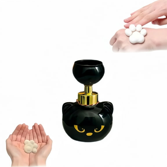 Cute Cat Paw Foam Soap Dispenser, Black Kitty Foaming Pump Bottle Creates Paw-Shaped Foam, Automatic Soap Dispenser with Black Cat Paw Print Press for Bathroom & Kitchen