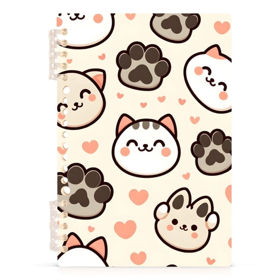 Cute Cat Paw Footprints Heart Spiral Journal Notebook College Ruled Notebook 8.3" x 5.7" A5 Lined Thick Paper Page