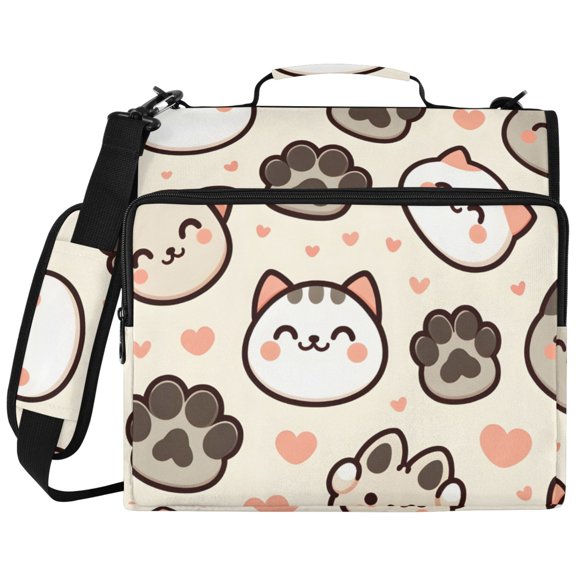 Cute Cat Paw Footprints Pattern 3 Ring Binder Bag Zipper Binder Organizer with 14 Inch Laptop Sleeve