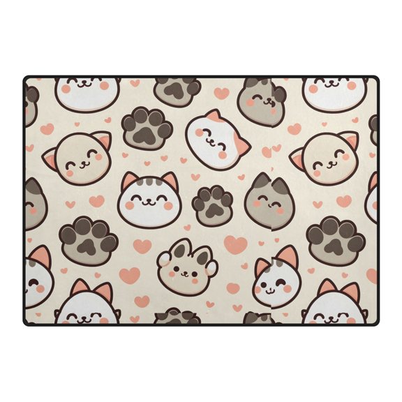 Cute Cat Paw Footprints Pattern Area Rug 80x58 Inch Non Slip Absorbent Soft for Living Room Dining