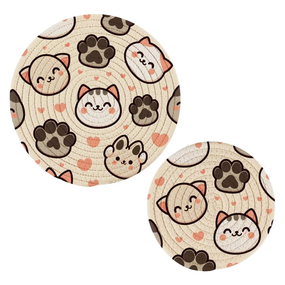 Cute Cat Paw Footprints Pattern Cotton Trivets Potholders Set of 2 Handmade Heat Resistant Non Slip Absorbent