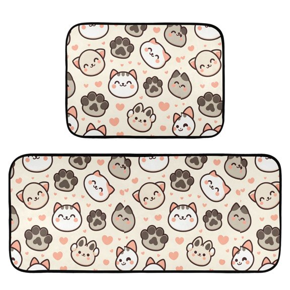 Cute Cat Paw Footprints Pattern Kitchen Mat 2 Piece Non Slip Absorbent carpet Floor Mat 19.7x27.6in+19.7x47.2in
