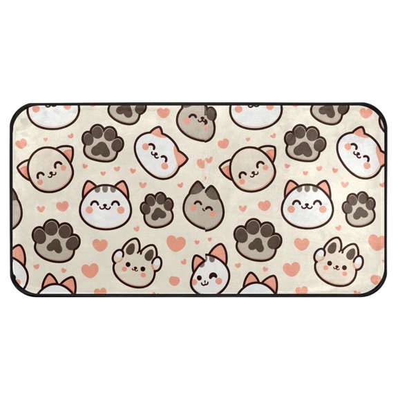 Cute Cat Paw Footprints Pattern Kitchen Runner Rug 39x20 in Non Slip Absorbent Cushioned Laundry Bathroom
