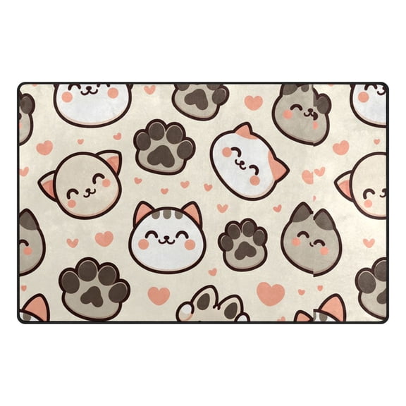 Cute Cat Paw Footprints Pattern Memory Foam Area Rug 31"x20" Non Slip, Absorbent, Fade Proof for Living Room, Bedroom, Office