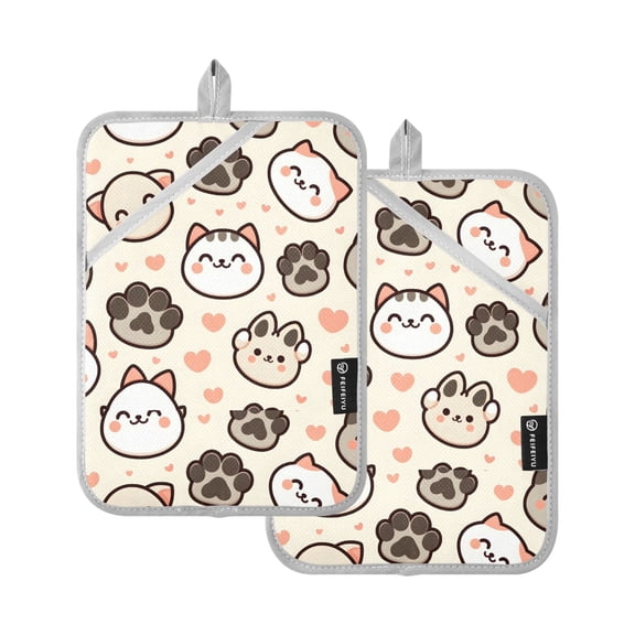 Cute Cat Paw Footprints Pattern Pot Holder Set 2 Piece Non-Slip Oven Hot Pads Heat Resistant Durable 7x9.8in