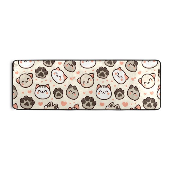Cute Cat Paw Footprints Pattern Runner Rug 24x72 Inch Cushioned Non Slip Soft Absorbent Floor Mat