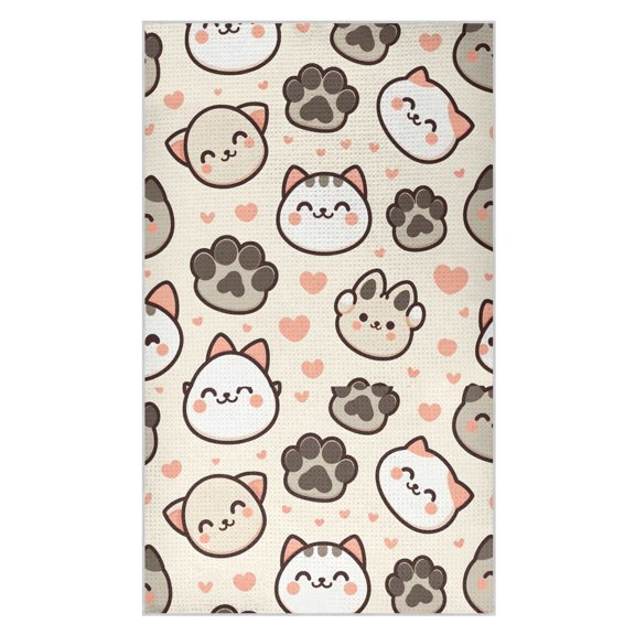 Cute Cat Paw Footprints Pattern Waffle Kitchen Towels 18x30 in Soft Absorbent Quick Dry Dishcloths