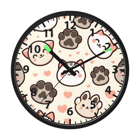 Cute Cat Paw Footprints Pattern Wall Clock 12 Inch Voice Activated Night Light Silent Non Ticking