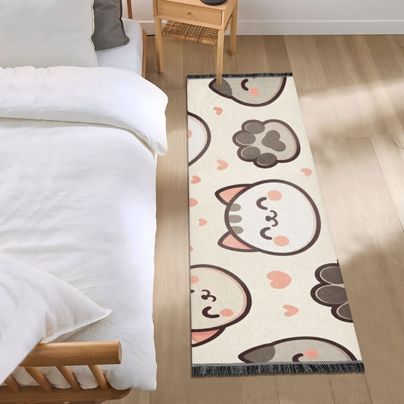 Cute Cat Paw Footprints Runner Area Rug 2x6 Soft Non-Slip Washable Bedside Carpet for Hallway Bedroom Living Room Home Decor