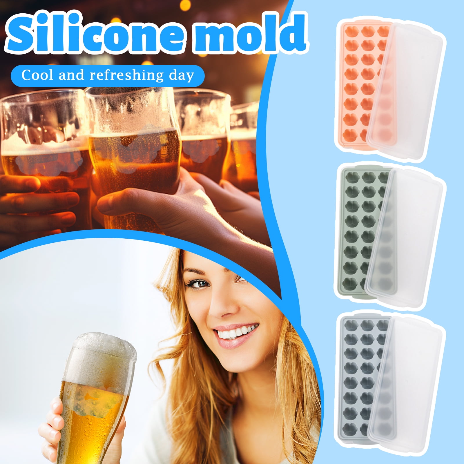 Cute Cat Paw Ice Mold with Lid, 24 Cavity Silicone Ice Cube Tray, Easy ...