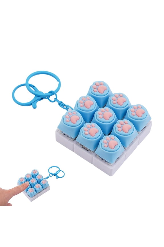 Cute Cat Paw Keyboard Fidget Toy, 9-in-1 Clicker Button Stress Relief Fidgets Toy, Portable Keychain Fidget Toy for Adults Kids