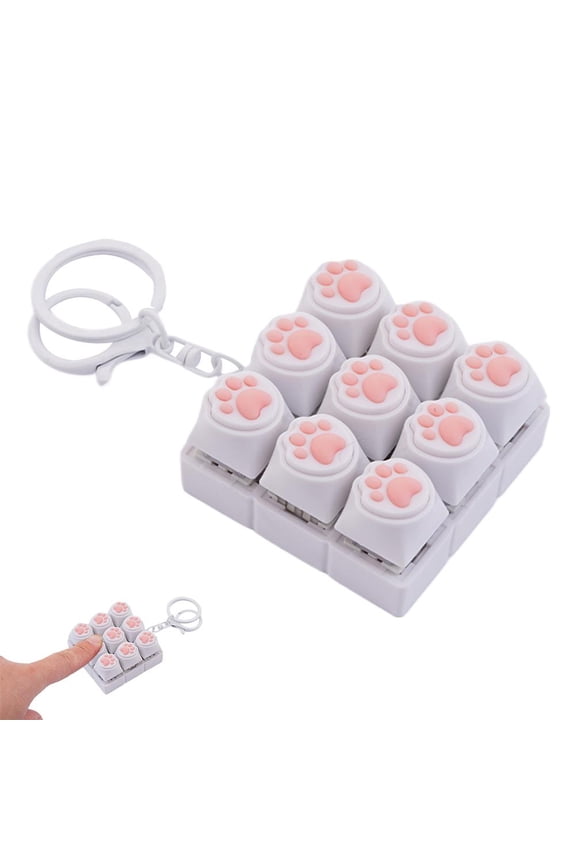 Cute Cat Paw Keyboard Fidget Toy, 9-in-1 Stress Relief Clicker Toy with Keychain, Portable Sensory Fidgets for Anxiety Relief
