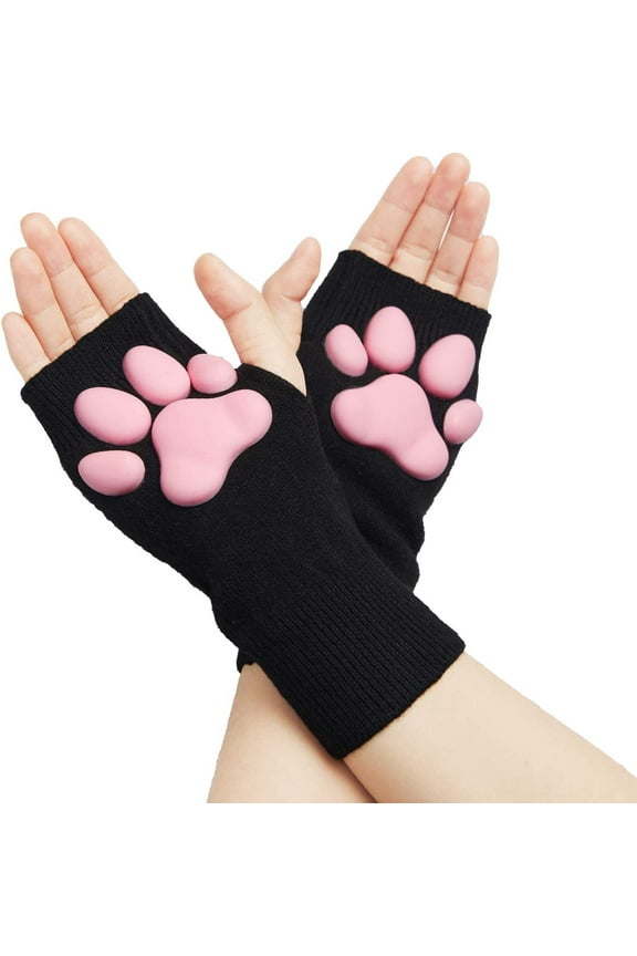 Cute Cat Paw Mittens Gloves, Kawaii Cat Cosplay Kawaii Soft 3D Toes Beans Fingerless Cat Claw Paws Pad Sleeve
