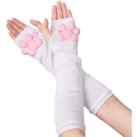 Cute Cat Paw Mittens Gloves, Kawaii Cat Cosplay Kawaii Soft 3D Toes Beans Fingerless Cat Claw Paws Pad Sleeve