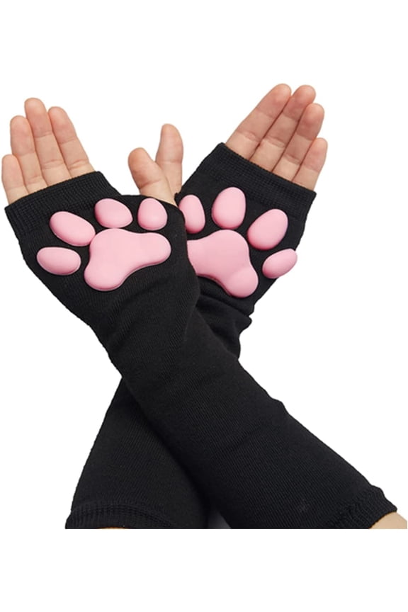 Cute Cat Paw Mittens Gloves, Kawaii Cat Cosplay Kawaii Soft 3D Toes Beans Fingerless Cat Claw Paws Pad Sleeve