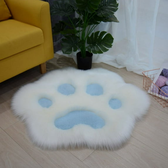Cute Cat Paw Pattern Soft Plush Carpet Home Sofa Coffee Table Floor Mat Bedroom Bedside Decorative Carpe t Christmas gifts (White Blue,50x60cm)