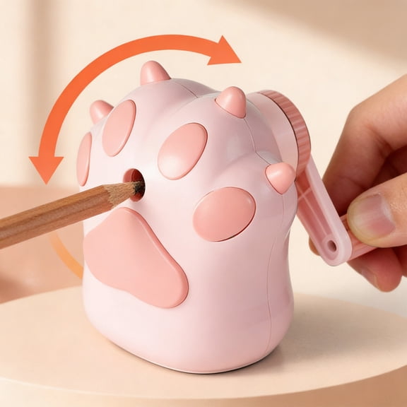 Cute Cat Paw Pencil Sharpener, Hand Crank Automatic Dual Use Design, Multi-Pencil Compatible Anti-Skid Structure, Perfect for Stationery Collection and Holiday Gifting,Pink
