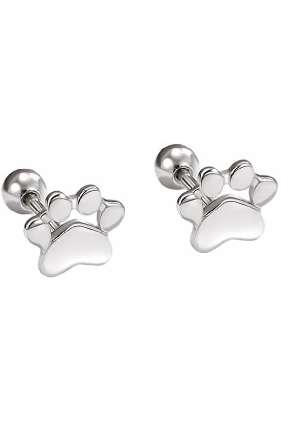 Cute Cat Paw Print Cartilage Sleeper Stud Earrings for Women Hypoallergenic 925 Sterling Silver Dog Puppy Kitten Animal Pet Tiny Small Screw Back Ball Traugs Helix Studs Earring Minimalist Christmas