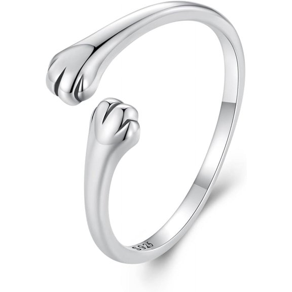 Cute Cat Paw Print Stacking Wrap Finger Ring 925 Sterling Silver Dog Puppy Kitten Animal Pet Adjustable Open Statement Rings Knuckle Thin Bands Dainty Eternity Jewelry Gifts for Women Daughter