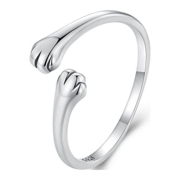 Cute Cat Paw Print Wrap Finger Ring for Women 925 Sterling Silver Dog Animal Pet Stacking Adjustable Open Rings Eternity Bands