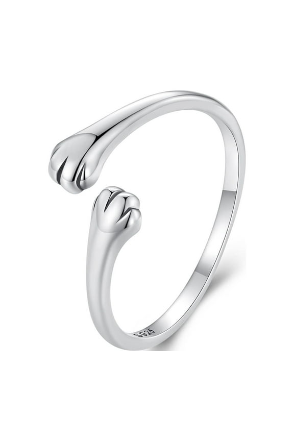 Cute Cat Paw Print Wrap Finger Ring for Women 925 Sterling Silver Dog Animal Pet Stacking Adjustable Open Rings Eternity Bands