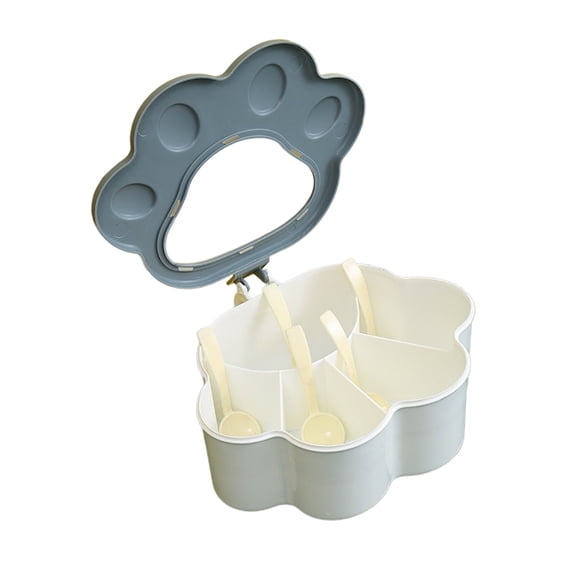Cute Cat Paw Seasoning Box with Spoon, 5 Compartments Transparent Seasoning Storage Container with Handle Lid Condiment Spice Pots for Salt Sugar Pepper