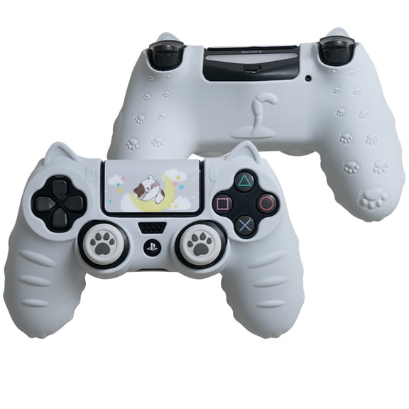 Cute Cat Paw Silicone Protective Skin Set for PS4 DualShock 4 Controller, Anti-Slip Cover with Thumb Grips & Decor Sticker