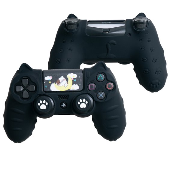 Cute Cat Paw Silicone Protective Skin Set for PS4 DualShock 4 Controller, Anti-Slip Cover with Thumb Grips & Decor Sticker