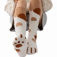thumbnail image 1 of Cute Cat Paw Socks for Women - Cozy Coral Fleece Thigh-High Striped Socks for Fall & Winter, Warm College Style Boot Socks, 1 of 7