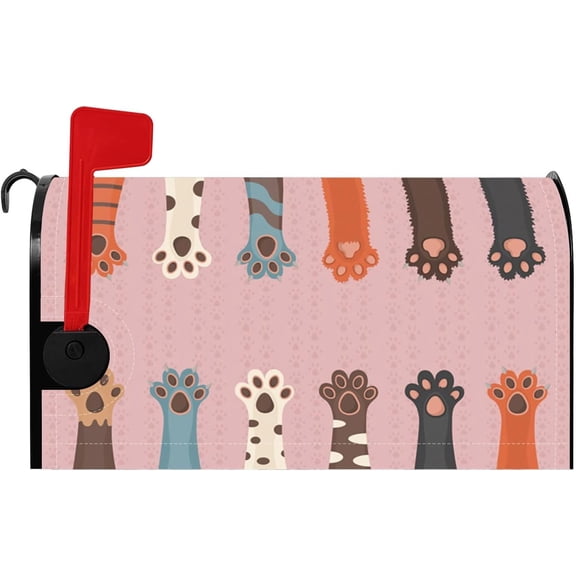 Cute Cat Paws Magnetic Mailbox Cover Funny Animal Post Box Cover Lovely Pet Kitten Cat Decorative Pink Mailwraps Standard Size 18x21 Inch Waterproof Fabric Mail Box Cover Garden Outdoor Use