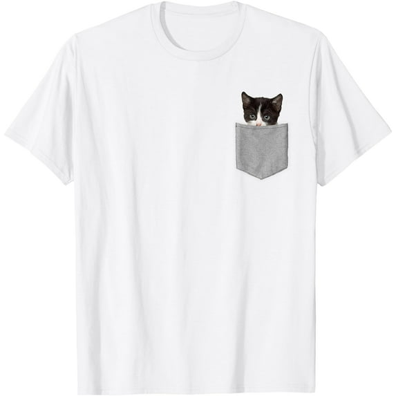 Cute Cat Peeking In Pocket (Graphic Only) Kitten Lover Unisex T-Shirt for Men Women Kids Toddler