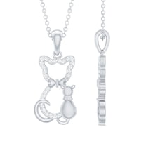 Rosec Jewels Cute Cat Pendant Necklace with Certified Diamond for Women (HI-SI Quality), 925 Sterling Silver