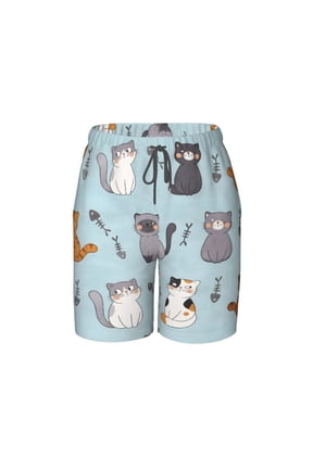 Cute Cat Pet Lover Beach Pants Teen Shorts with Mesh Lining and Drawstring