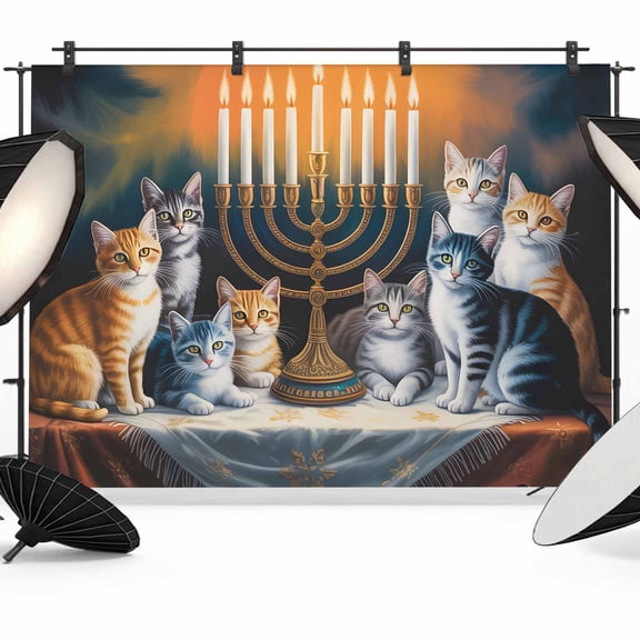 Cute Cat Photography Backdrop 7x5FT, Orange Cat Candle Oil Painting Style Medieval Photo Backdrops, Background for Photography Studio Photo Studio Background, Back Drop for Photoshoot