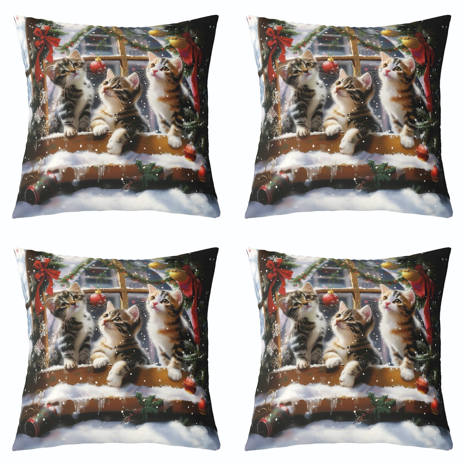 Cute Cat Pillow Cover,Cartoon Kitty Snowflake Double Sides Print ...