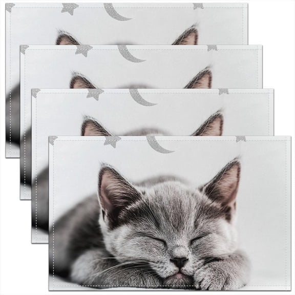 Cute Cat Placemats Set of 4 Kawaii Table Mats Cute Animal Place Mat for Kitchen Dining Table Party Decor Indoor Outdoor 18"x12" Non-Slip Easy to Clean