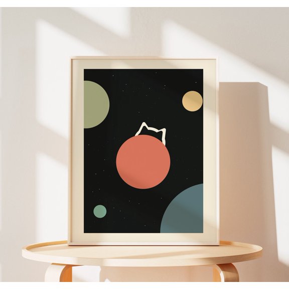 Cute Cat Planet Print Of Cartoon Universe Poster Of Lovely Cat Mom Gift For Cat Parents Gift Of Cat Wall Art Of Cute Animal Art Wall Art, Modern Wall Decor, 12x18 UNFRAMED