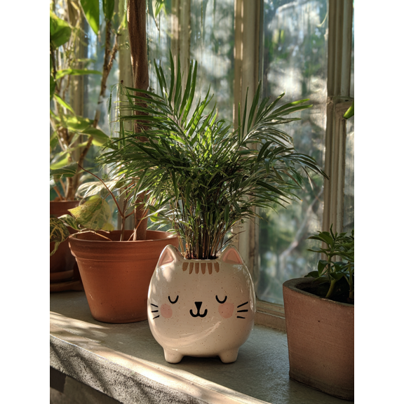 Cute Cat Planter Canvas Print, Suitable for Living Room, Bedroom, Office, Study, Balcony, Coffee Shop