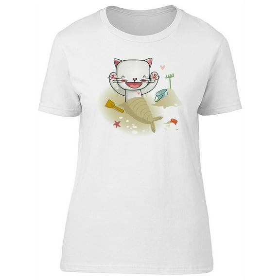Cute Cat Playing At The Beach T-Shirt Women -Image by Shutterstock, Female Medium