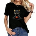 thumbnail image 1 of Cute Cat Playing Cartoon Cool Vintage Short-Sleeved T-Shirt for Women: Perfect Gift for Birthdays Christmas Halloween and Thanksgiving Parties. Black, 1 of 5