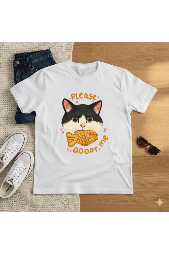 Cute Cat Please Adopt Me Fish Pastry Kawaii Anime T-Shirt, for men & women, S-5XL