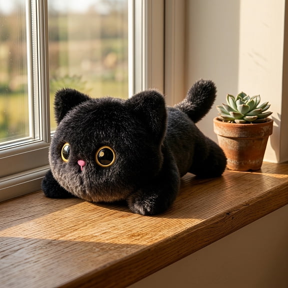 Cute Cat Plush Ornament, Kawaii Plushies Black Cat Stuffed Animals, Squishy Mini Plushies, Cuddle Small Plush Toy for Boys & Girls