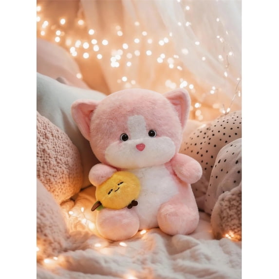 Cute Cat Plush Toy Long Soft Stuffed Animal for Girls, Kawaii Kitten Plushie Toys for Kids 2-6 Years Old Birthday Christmas Gifts(Pink,45cm)