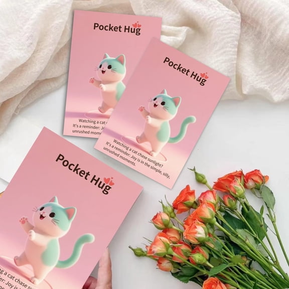 Cute Cat Pocket Hug 2.71 X 3.54 Inches/7 X 9cm, Cards Gifts Celebration of Life Favors Adult Goodie Bag Stuffers, Appreciation Gifts for Staff Employee Positive Pocket Hug Cards with Bags