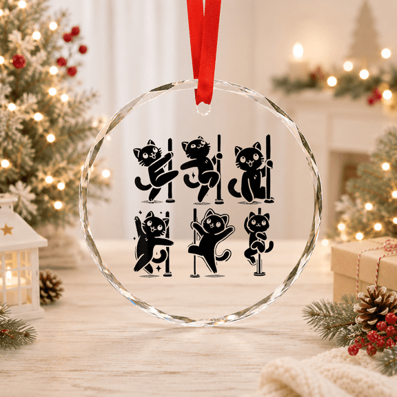 Cute Cat Pole Dancer Dancing Dance Vintage Glass Ornament
