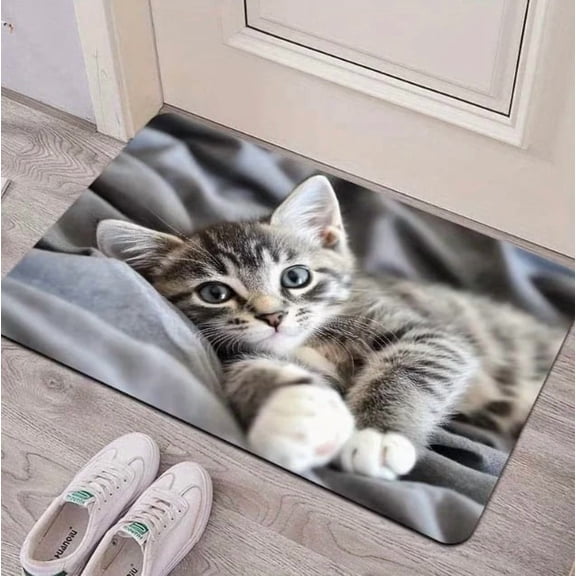 Cute Cat Print Flannel Floor Mat Non Slip Washable Rug Home Decor