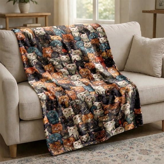 Cute Cat Print Fleece Throw Blanket, 28"x40" Soft Small Flannel Blanket for Couch Bed Decor