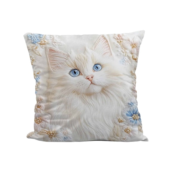 Cute Cat Print Pillow, Bedroom Living Room Sofa Cushion for Sofa Living Room Decoration, 18x18in (without Core)